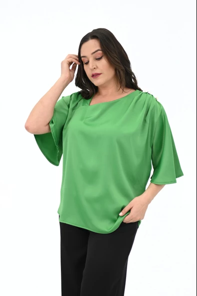 Kadın Büyük Beden Metal Düğme Detaylı Bluz 1862-25 - 11