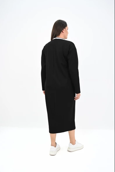 Kadın Büyük Beden Çift Şerit Detaylı Uzun Elbise 5279-25 - 6