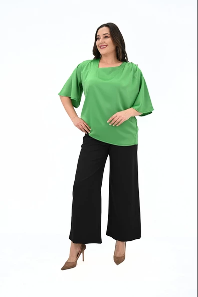 Kadın Büyük Beden Metal Düğme Detaylı Bluz 1862-25 - 9