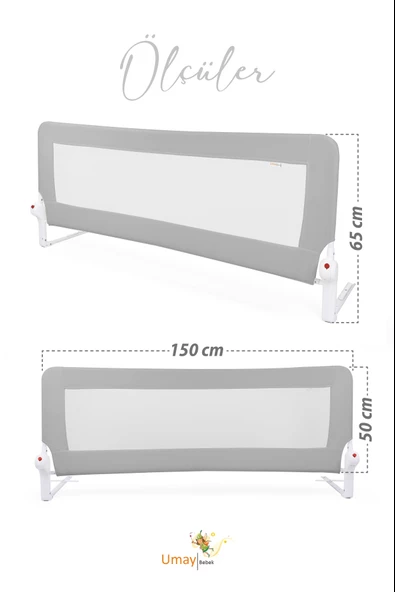 Umaybebek Umay 150x65 Cm Yatak Bariyeri, Yatak Korkuluğu - Açık Gri - 2
