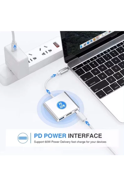 Samsung Dex Apple Macbook Uyumlu 3in1 Type-c Hub Hdmı Usb 3.0 Şarj Çevirici Adaptör