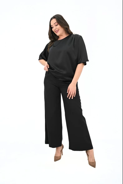 Kadın Büyük Beden Metal Düğme Detaylı Bluz 1862-25 - 3