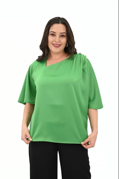 Kadın Büyük Beden Metal Düğme Detaylı Bluz 1862-25 - 8