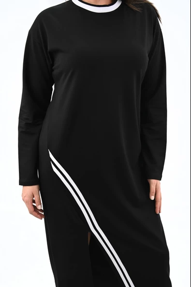 Kadın Büyük Beden Çift Şerit Detaylı Uzun Elbise 5279-25 - 7