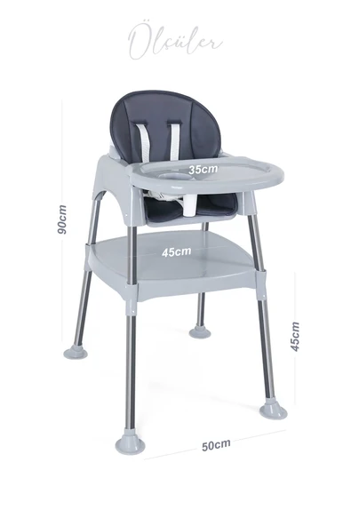 3in1 Çalışma Masası, Mama Sandalyesi, Masa, Sandalye - Gri - 7