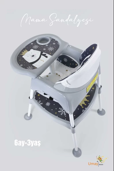 3in1 Çalışma Masası, Mama Sandalyesi, Masa, Sandalye - Panda Desenli - 5