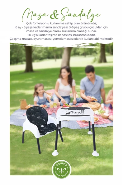 3in1 Çalışma Masası, Mama Sandalyesi, Masa, Sandalye - Reach Stars - 2