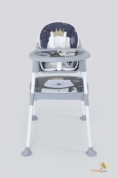 3in1 Çalışma Masası, Mama Sandalyesi, Masa, Sandalye - Panda Desenli - 4