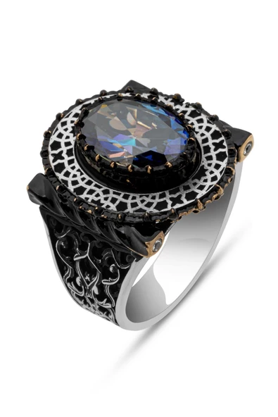 Mistik Topaz Taşlı 925 Gümüş Erkek Yüzük - Resim 2