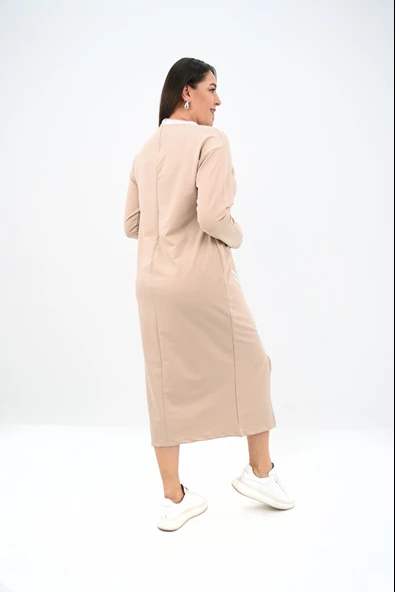 Kadın Büyük Beden Çift Şerit Detaylı Uzun Elbise 5279-25 - 12