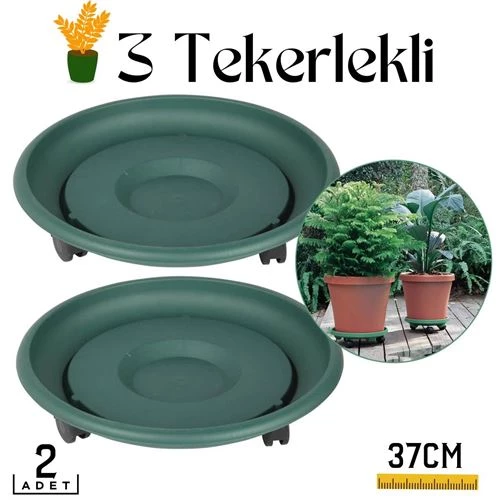 ModaCar 2 li Tekerlekli Saksı Altığı 37 CM Yeşil