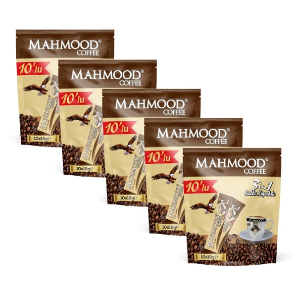 Mahmood Coffee 3'ü 1 Arada Süt Köpüklü Kahve 18 gr x 10 Adet x 5'li Paket