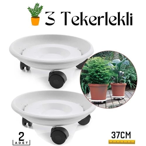 ModaCar 2 li Tekerlekli Saksı Altığı 37 CM Coadura Design Beyaz