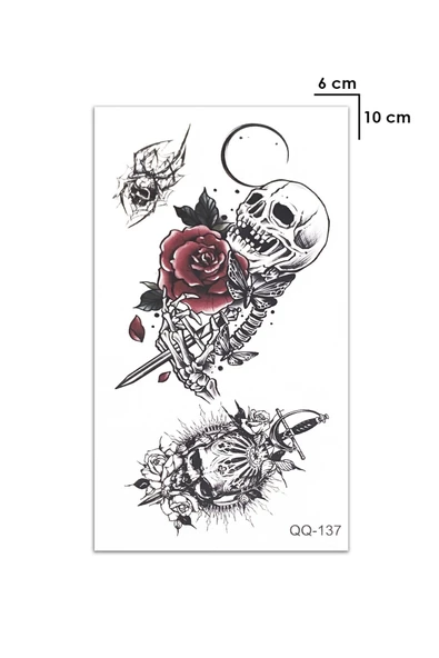Kafatası İskelet Gül Rose Omuz Geçici Dövme Tattoo Aksesuar Şık - 2