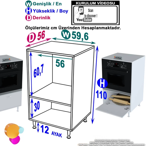 Modilayn UTKU Ankastre Fırın 1 Alt Kapaklı Dolap - 4