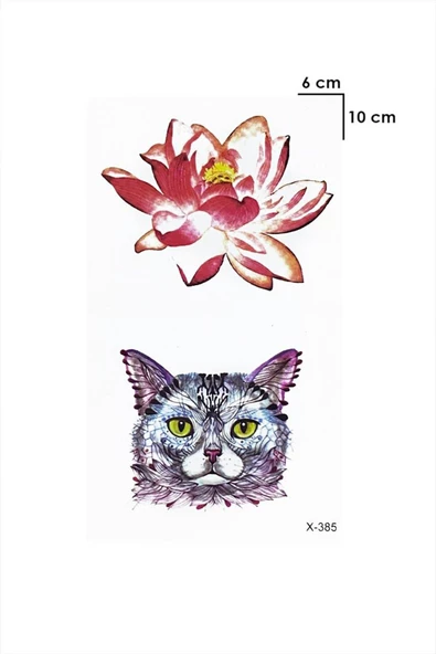 Renkli Kedi Lotus Göğüsarası Sırt Bacak Kasık Geçici Dövme Tattoo - 2