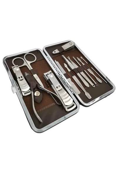 Çantalı Manikür Pensi Profesyonel ve Manikür Pedikür Seti 13 Parça Tırnak Eti İtici Ve Cımbız - 8