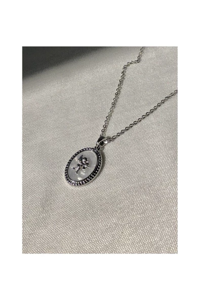 Çelik Sedefli Taşlı 45 cm Gümüş Melek Kolye Hediyelik Aksesuar