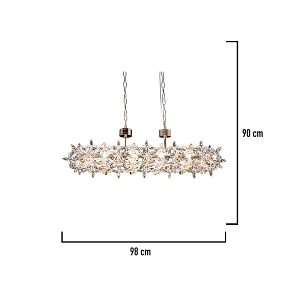 Apliqa Mercan Sıralı Gold Kristal Taşlı Modern Oturma Odası, Yemek Masası Üstü, Salon Avize - Resim 4