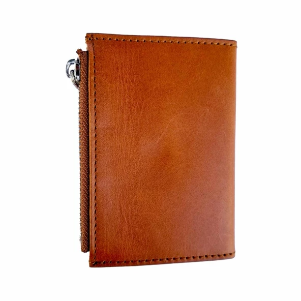 Rich Smith Gerçek Deri Mekanizmalı Fermuar Kartlık 9152 Bulutlu Taba - Resim 4