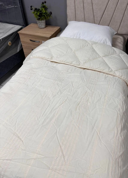 Clasy Saten %100 Pamuk Ranforce Tek kişilik Yorgan Arakis V5 Krem - 2