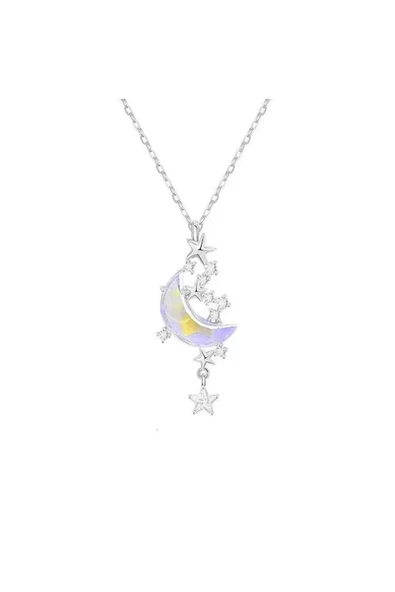 Moon & Stars Silver Kolye Paslanmaz Çelik Şık Hediyelik Aksesuar