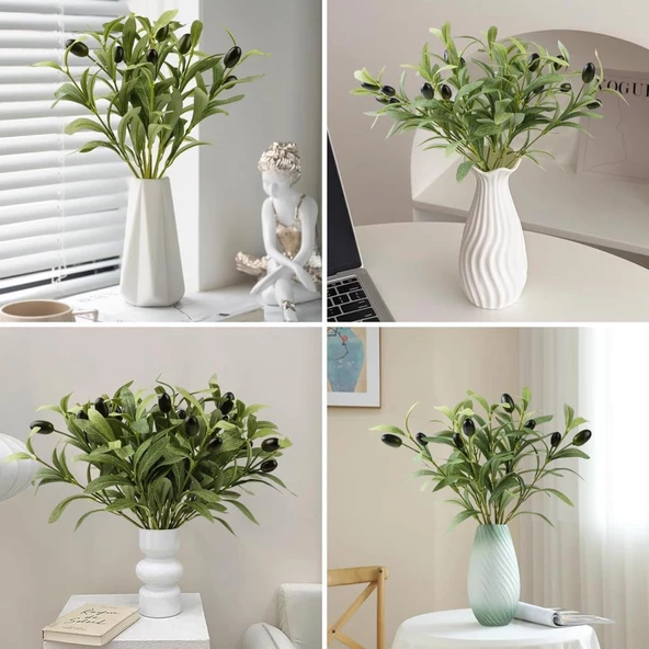 Yapay Zeytin 40cm 5 Dallı 10 Meyveli Demet Yapay Çiçek Artificial Olive - 6