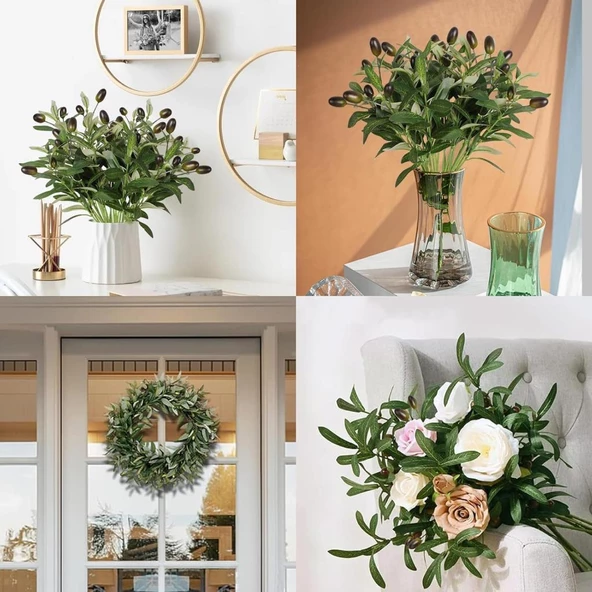 Yapay Zeytin 40cm 5 Dallı 10 Meyveli Demet Yapay Çiçek Artificial Olive - 8