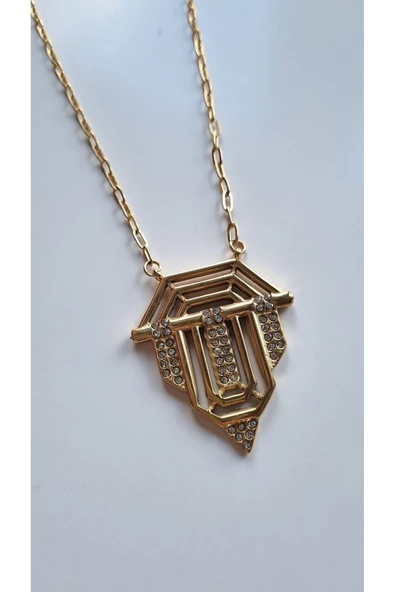 Kadın Gold Renk Leyla Zirkon Taşlı Baget Serenay Sarıkaya ÇELİK Kolye Aksesuar Şık Kadın Hediyelik - 4