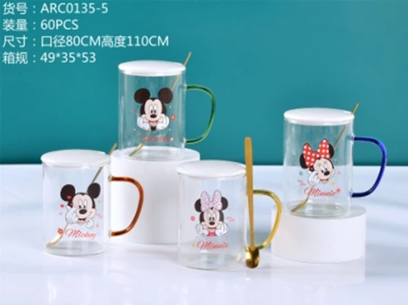 Mini veya Micki Mouse Kapaklı Kaşıklı Kupalar