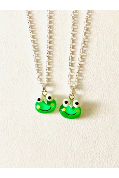 Sevimli  Kurbağa Frog  2’li Kolye BF Arkadaşlık Kolyesi Aksesuar Şık - 5