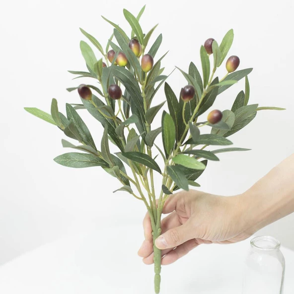Yapay Zeytin 40cm 5 Dallı 10 Meyveli Demet Yapay Çiçek Artificial Olive - 5