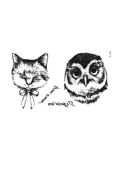 Baykuş Ve Kedi Geçici Dövme Şık Moda Aksesuar El,Kol,Bilek,Göğüs Dövme,Tattoo