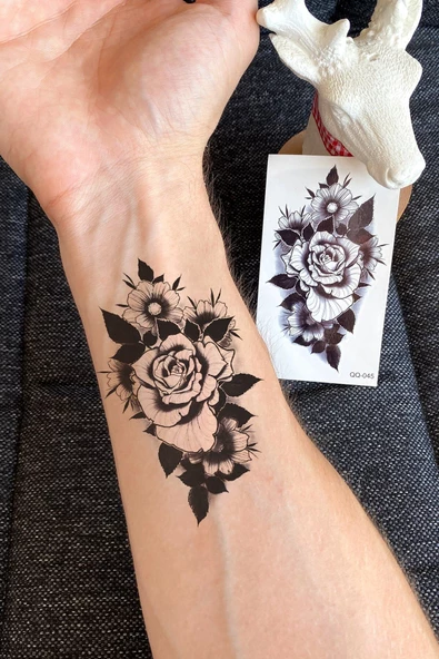 Siyah Gül Geçici Dövme Tattoo Şık Aksesuar