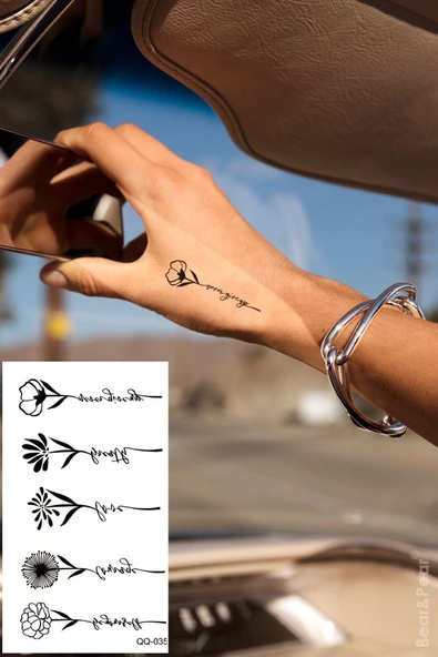 Minimal Çiçek Geçici Dövme Floral Tattoo Aksesuar Şık