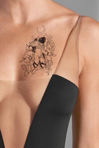 Astronot Gül Göğüs Geçici Dövme Tattoo Aksesuar Hediyelik