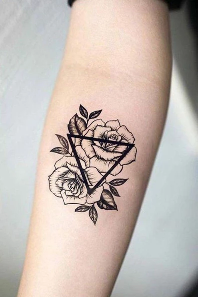 Üçgen ve Gül Geçici Dövme Tattoo Aksesuar Şık Geçici Dövme - 3