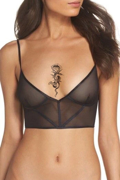 Yılan Ve Gül Snake And Rose Göğüs Arası Geçici Dövme Tattoo Aksesuar Şık Geçici Dövme