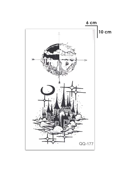 Şato ve Pusula Omuz Geçici Dövme Tattoo Şık Moda Aksesuar El,Kol,Bilek,Göğüs Dövme,Tattoo - 2