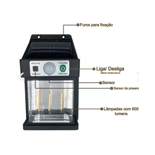 Güneş Enerjili Hareket Sensörlü Duvar Lambası - 5