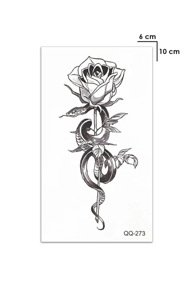 Yılan Ve Gül Snake And Rose Göğüs Arası Geçici Dövme Tattoo Aksesuar Şık Geçici Dövme - 2