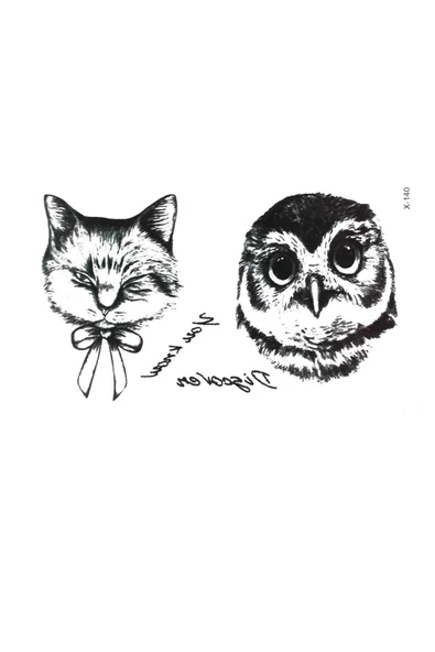 Baykuş Ve Kedi Geçici Dövme Şık Moda Aksesuar El,Kol,Bilek,Göğüs Dövme,Tattoo - 2