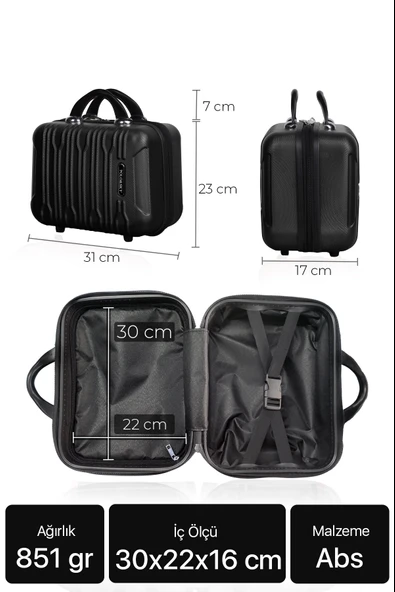Polo&Sky Mars Model Siyah Renk Abs Makyaj Çantası El Valizi - 5