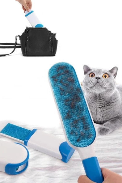Yeni Nesil 2li Tüy Toplayıcı Hazneli Pratik Kedi Köpek Evcil Hayvan Tüy Kıl Toz Temizleyici Fırça - 4