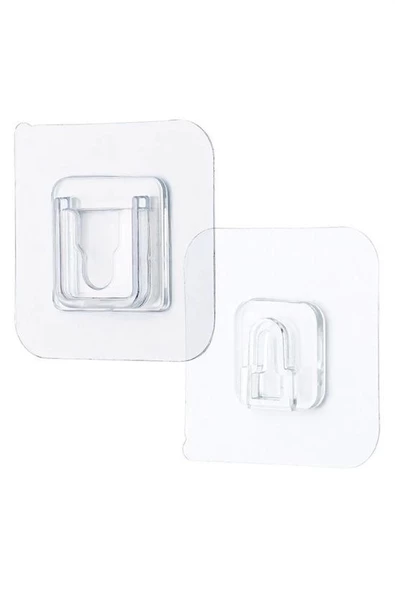 Eşya Sabitleme Askısı 10 Çift Şeffaf Çift Taraflı Yapışkanlı Geçmeli Klips - 7
