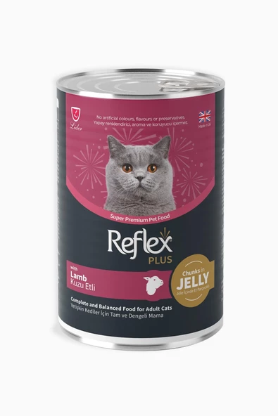 Reflex Plus Jöple İçinde Et Parçacıklı Kuzu Etli Yetişkin Kedi Konservesi 400gr ürün görseli 1