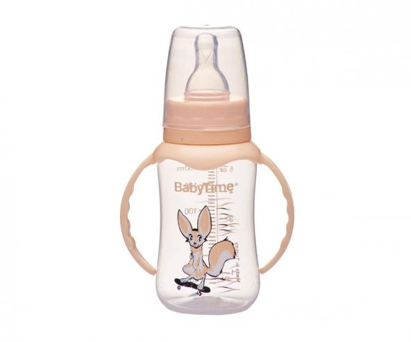 Baby Time Silikon Kiraz Uçlu Kulplu Biberon 150 Ml - Krem