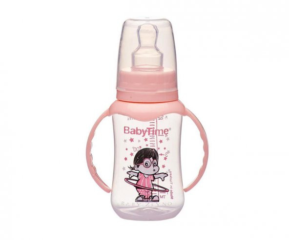 Baby Time Silikon Kiraz Uçlu Kulplu Biberon 150 Ml - Pudra