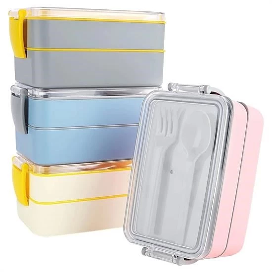 2 Bölmeli Çok Amaçlı 900 ml Kapasiteli Çatal Kaşıklı Dayanıklı Beslenme Kabı Yiyecek Kutusu - 7