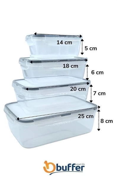 4lü İç İçe Sızdırmaz Contalı Kilitli Kapaklı Plastik Erzak Saklama Kapları LC315 - 6